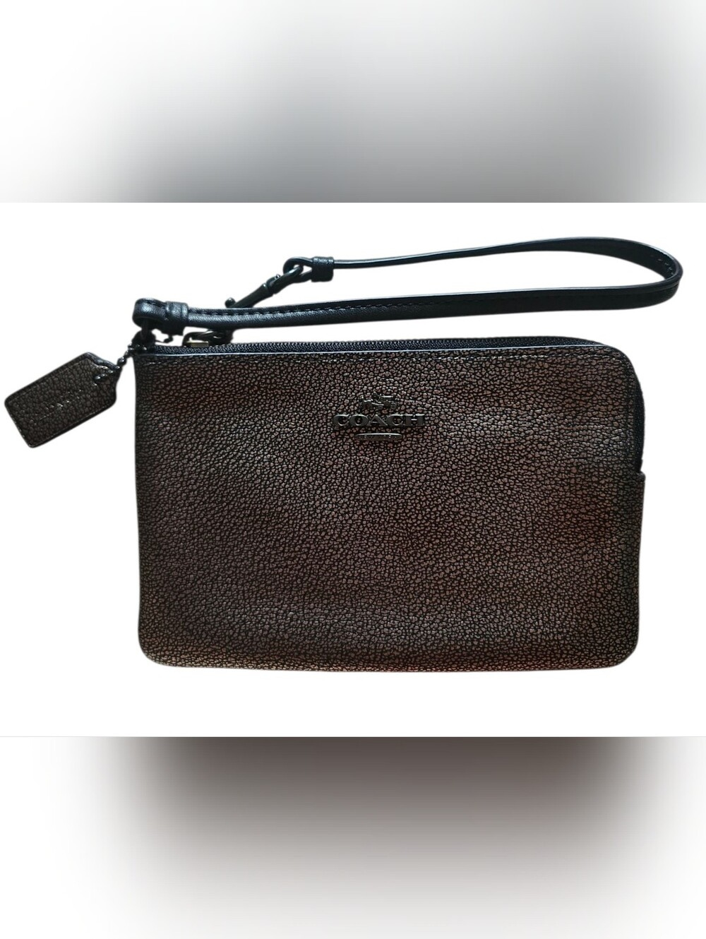 Coach Corner Zip Wristlet From Metallic Pebbled Leather EUC